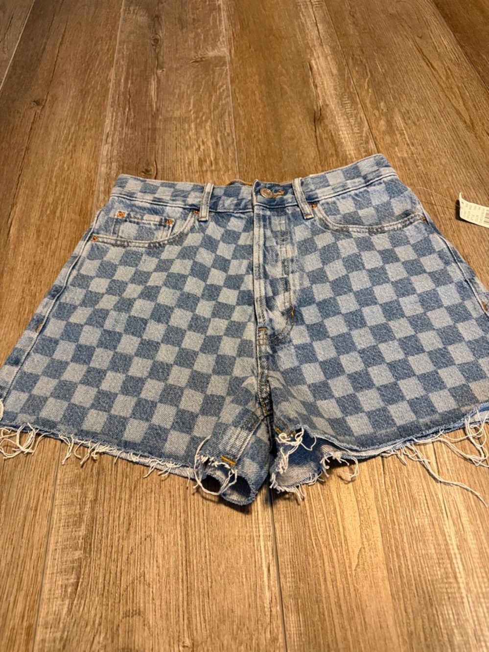 PacSun Ultra High Rise Vintage Short Checkered High-Rise Denim Shorts
